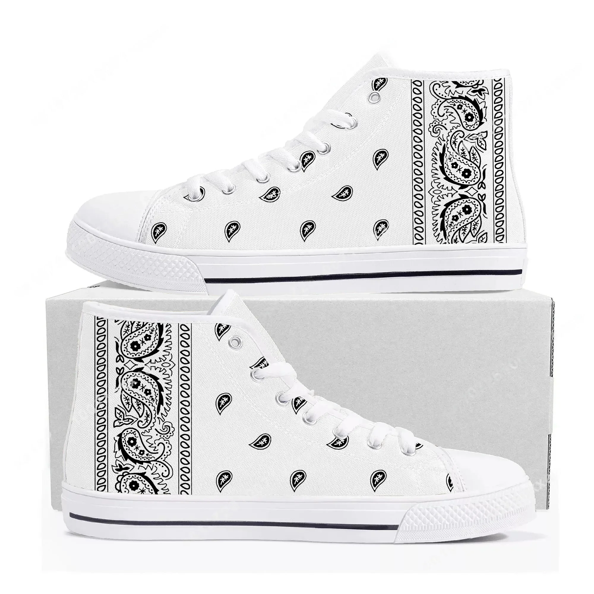 Bandana Paisley High Top Sneak - Men'S Shoes Black And White 评论和价格