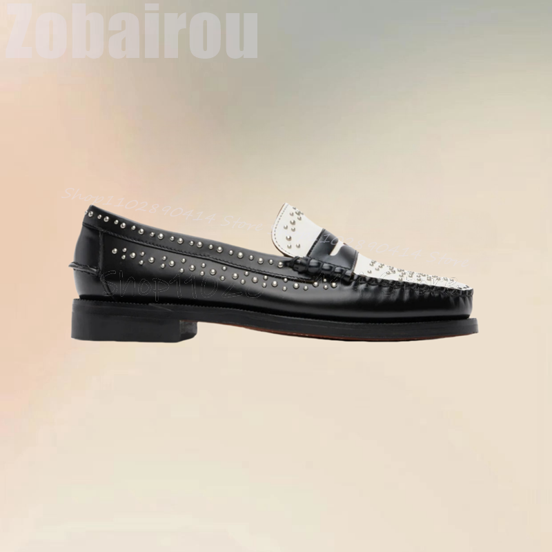 Black White Pleated Design Riv - Men'S Shoes Black And White 评论和价格