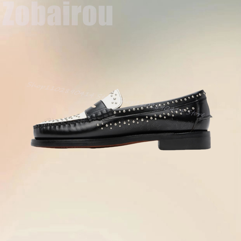 Black White Pleated Design Riv - Men'S Shoes Black And White 评论和价格